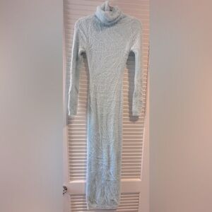 Fashion Nova Light Sky Blue Long-sleeve Fuzzy Maxi Dress SIZE M
